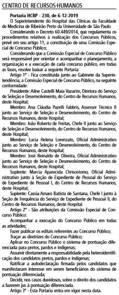 Concurso HCRP: comissão
