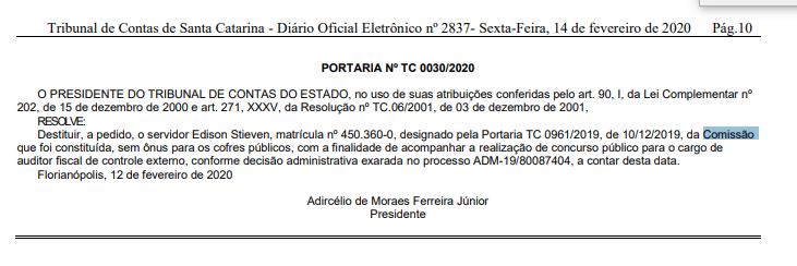 Concurso TCE SC: mudança na comissão!