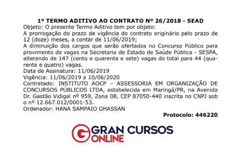 concurso sespa: termo aditivo com a banca.