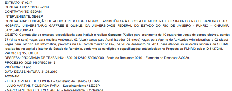 Concurso SEDAM RO: extrato publicado!