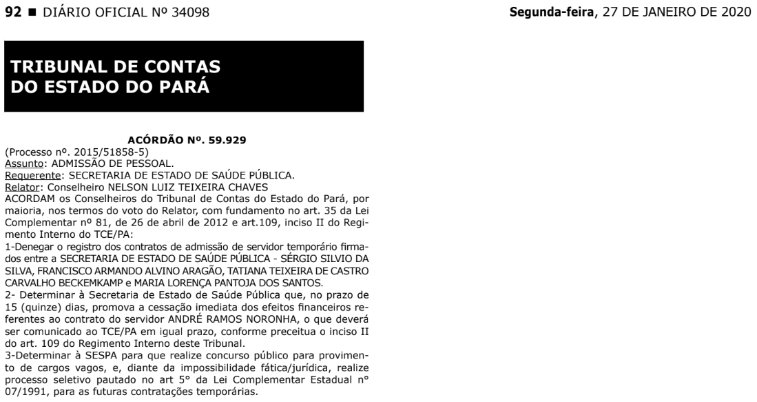 Concurso SESPA: TCE determina que seja realizado um novo certame.