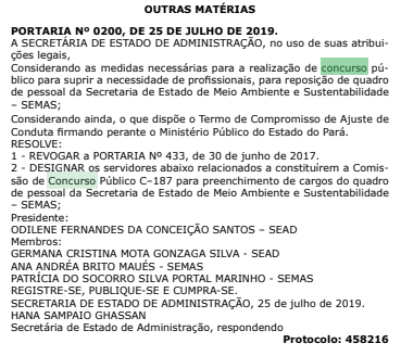 Concurso SEMAS PA: comissão formada!