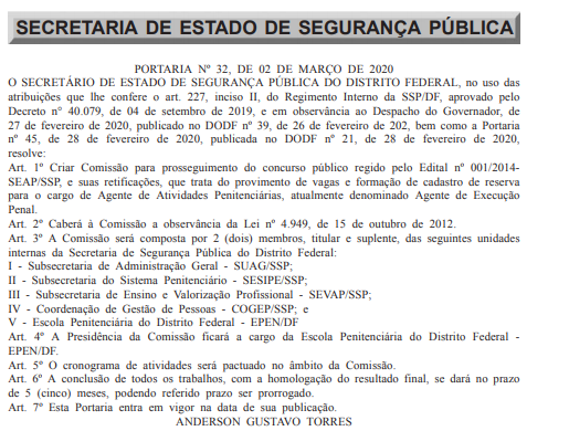 Agepen DF Comissão para continuidade do concurso de 2014