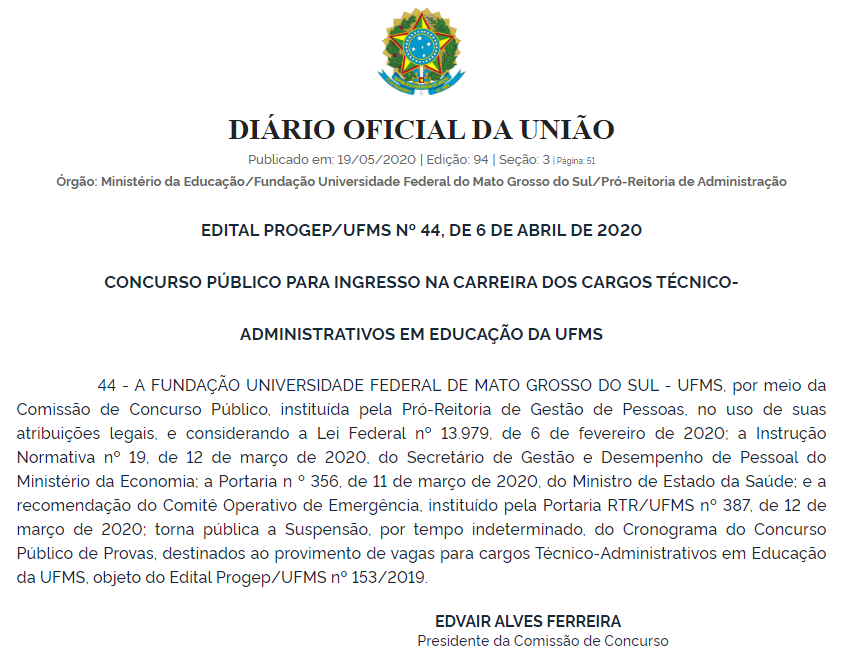 Concurso UFMS Suspensão
