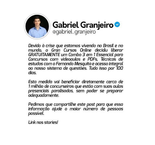 Coronavírus: reprodução/instagram Gabriel Granjeiro