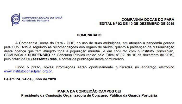 concurso cdp - comunicado de suspensao