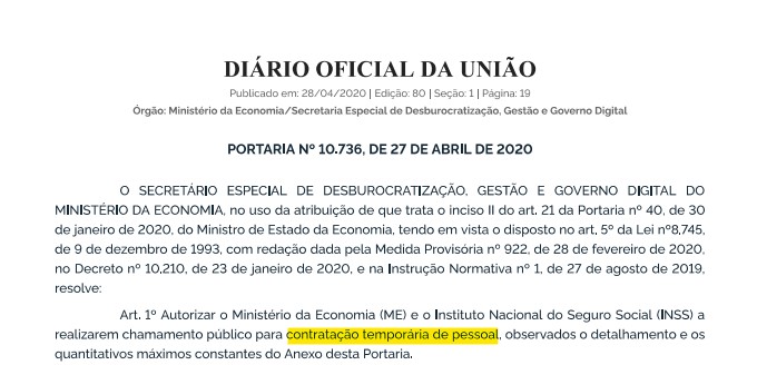 concurso inss - contratacao selecao