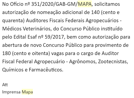 Concurso MAPA: resposta da Assessoria!