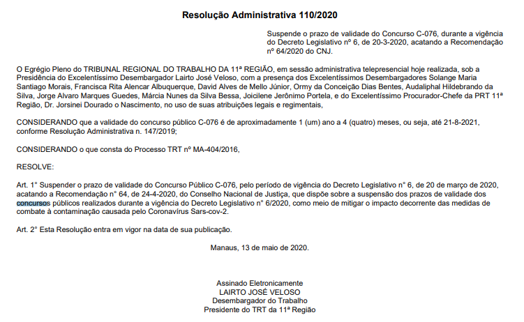 Concurso TRT 11 Suspensão