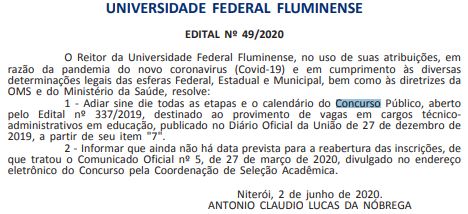 Concurso UFF: suspenso!
