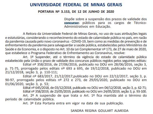 Concurso UFMG: suspensa validade.