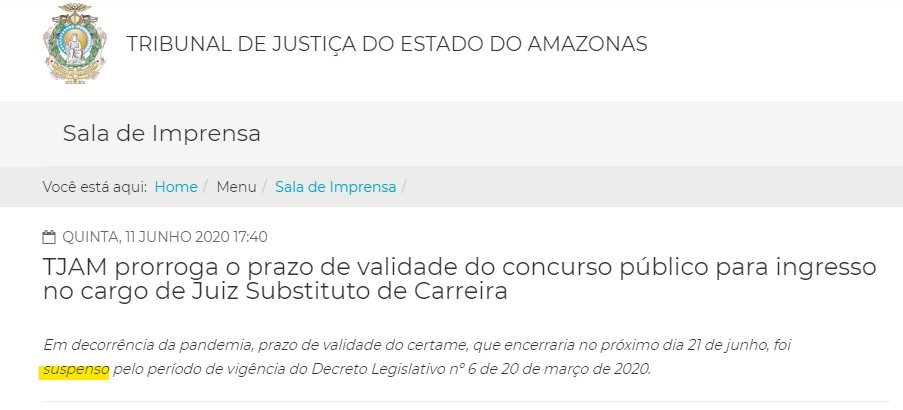 concurso tj am juiz - suspensao da validade