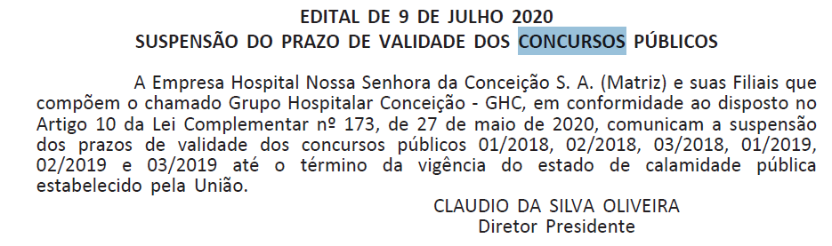 Concurso GHC RS: validades suspensas.