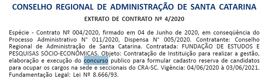 Concurso CRA SC: banca definida.
