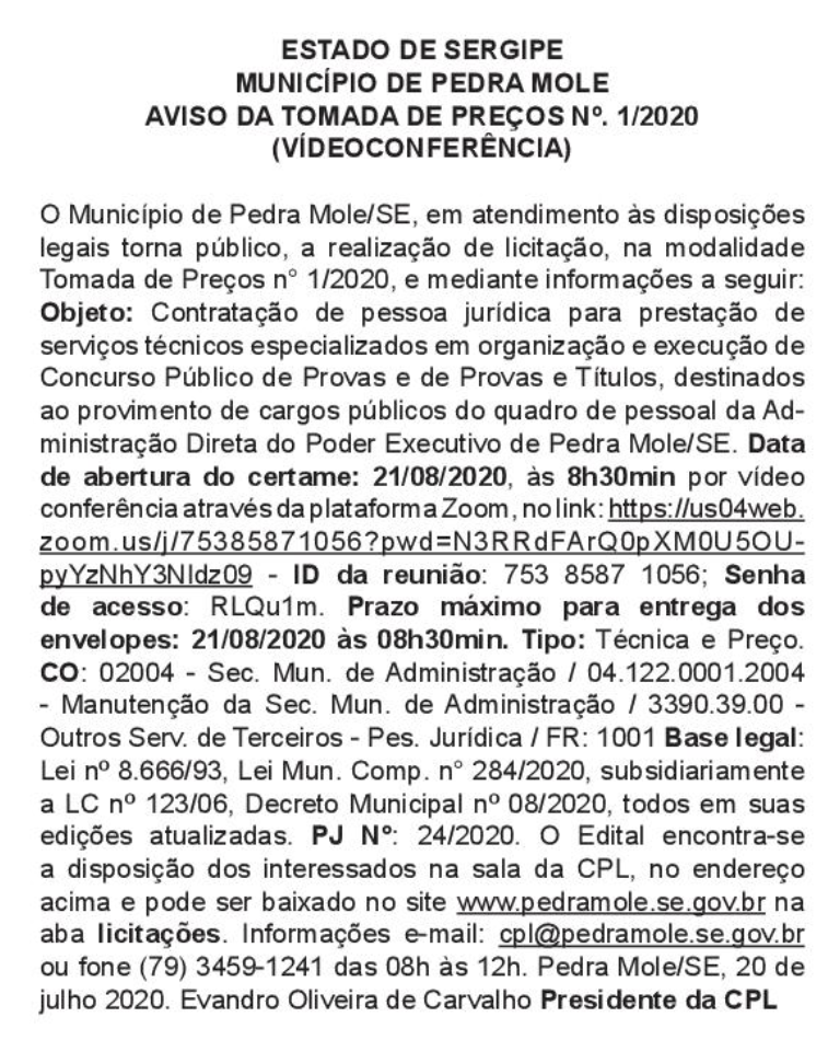 Concurso Prefeitura de Pedra Mole SE: Serão ofertadas 58 vagas. banca em definição! CONFIRA!