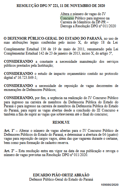 Concurso DPE PR Defensor: quantitativo de cargos vagos