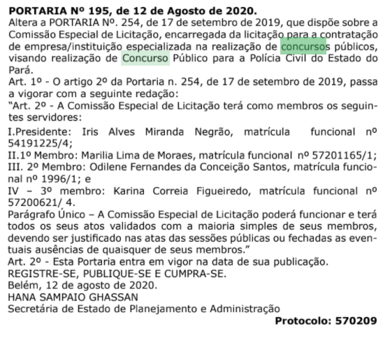 Concurso PC PA: Nova alteração na comissão