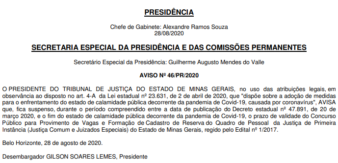 Concurso TJMG 1ª Instância: Suspensão