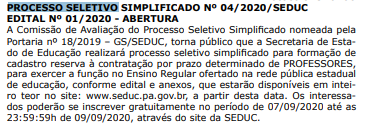 Concurso Seduc PA temporário para Professor Estadual.