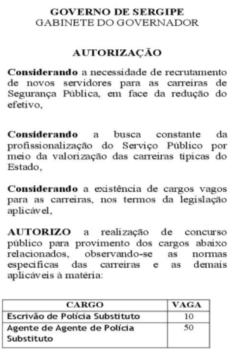 Concurso Polícia Civil SE: autorização oficial