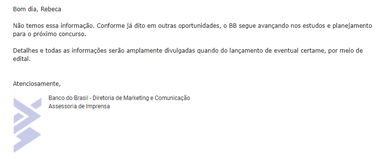 Concurso Banco do Brasil: resposta da ASCOM