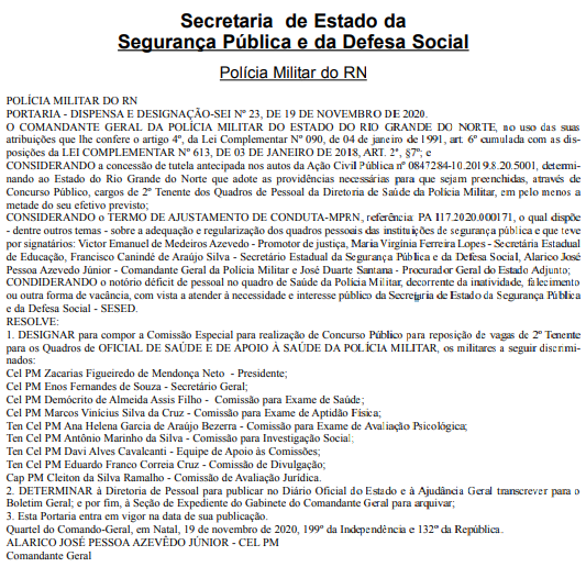 Concurso PM RN Oficial de Saúde: comissão especial!