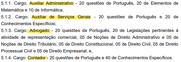 Concurso CORE AL: Conteúdos prova 2009