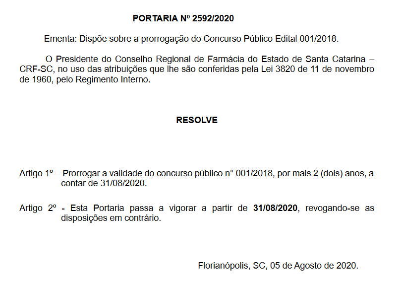 Prorrogação CRF SC 2018