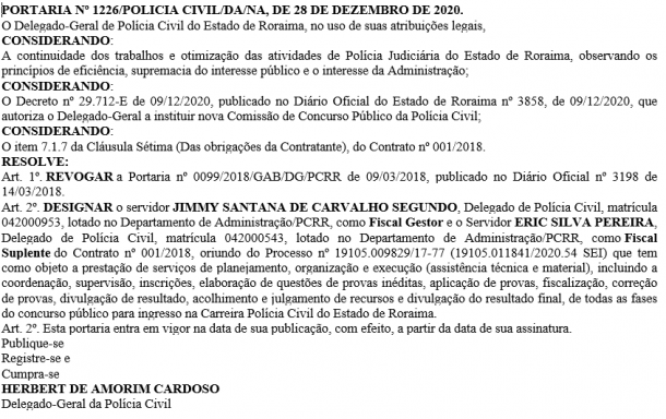 Concurso Polícia Civil RR - nova comissão