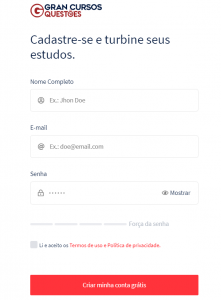 Gran Cursos Questões - Cadastro