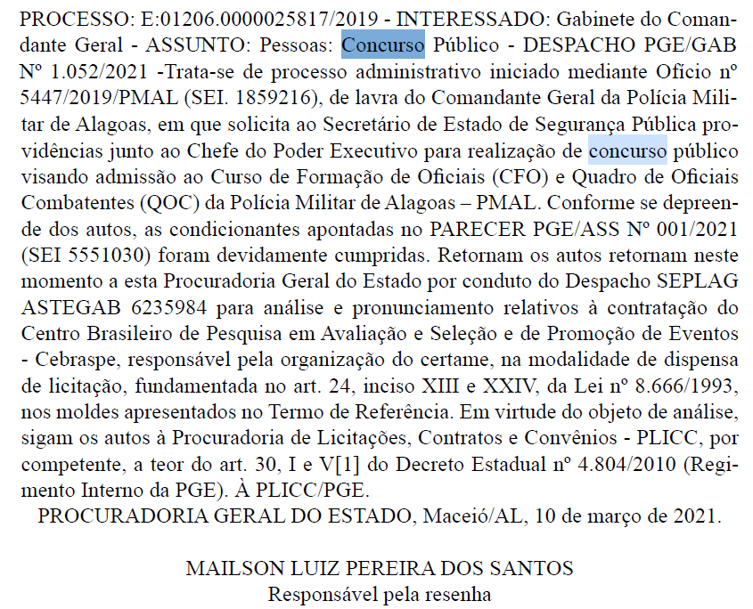 Concurso PM AL: documento