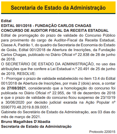 Concurso Sefaz GO tem validade prorrogada até 2023.