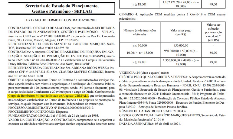 Concurso Bombeiro AL oficializa contratação do Cebraspe como organizador.