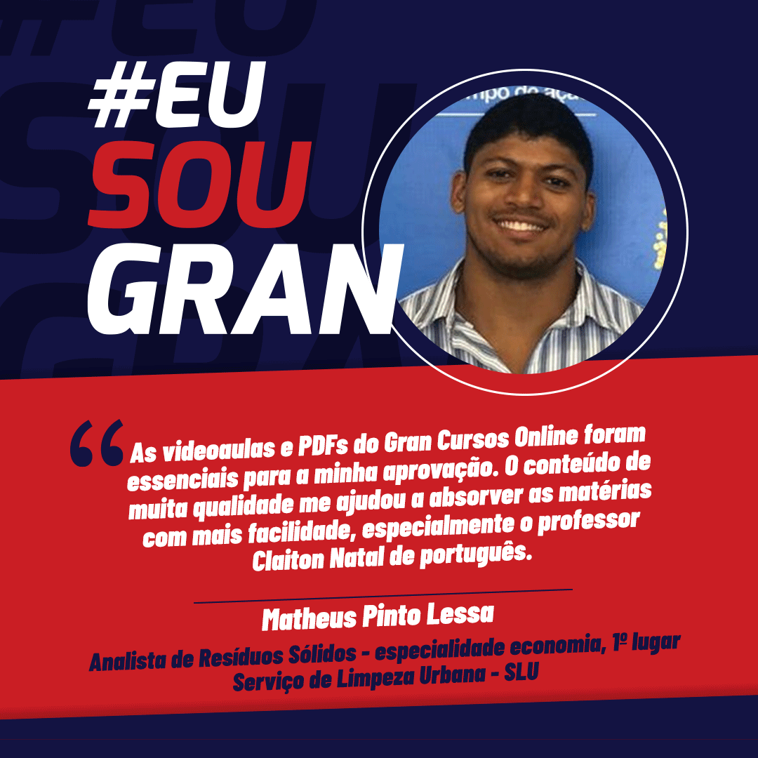 Matheus Lessa conquistou a aprovação em 1º lugar no concurso SLU. Inspire-se!