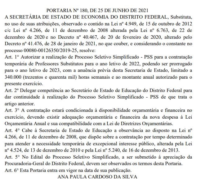 Concurso SEDF Temporários: nova autorização para o processo seletivo para Professores Substitutos