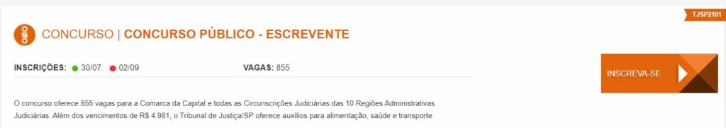 Concurso TJ SP: clicar no botão Inscreva-se
