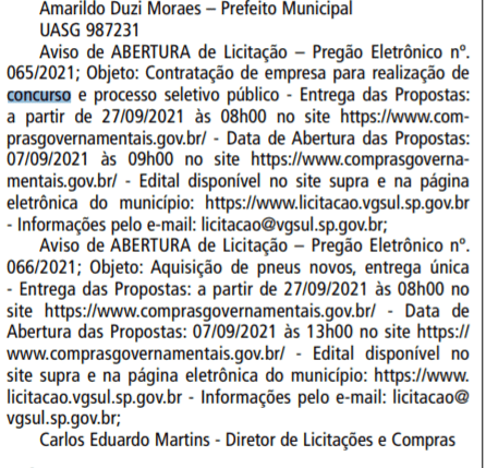 Concurso Vargem Grande do Sul SP: banca em definição. VEJA!