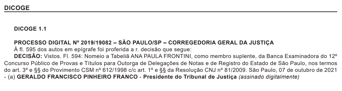 Concurso TJ SP Cartórios: membro suplente.