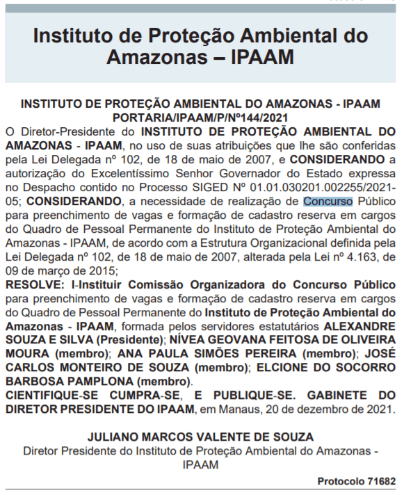 Concurso IPAAM - comissão formada