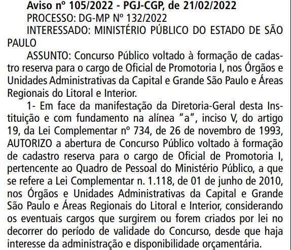 Aprovados no Concurso de Auxiliar de Promotoria I - Administrativo MPSP