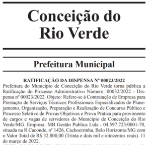 Concurso Prefeitura Conceição do Rio Verde MG: banca definida