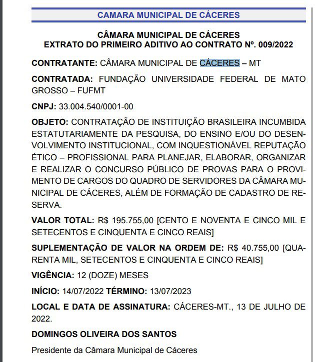 Concurso Câmara Municipal de Cáceres MT: Banca definida