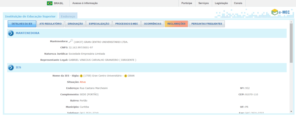 como encontrar a gran faculdade na plataforma e-mec. curso reconhecido ou autorizado 