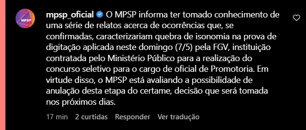 Concurso MP SP: anulada prova prática para cargo de oficial de promotoria