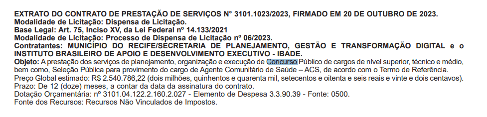 SMS Recife banca definida