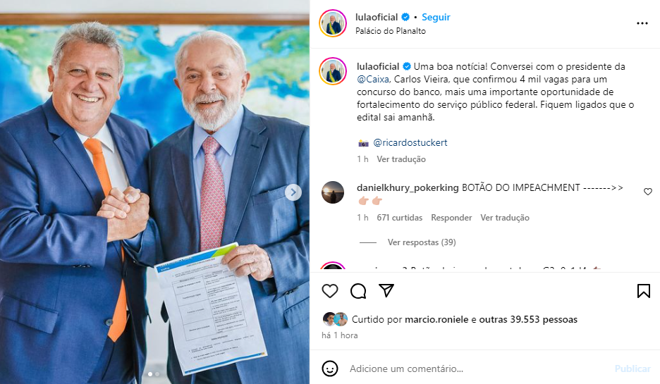 Concurso Caixa: Lula e presidente da Caixa reunem-se para falar sobre o concurso Caixa