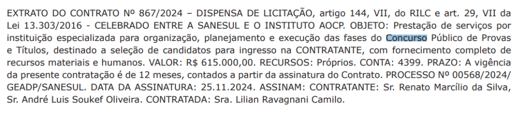 Concurso Sanesul: banca contratada