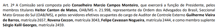 Concurso TCE MS Conselheiro Substituto: Comissão Formada (membros)