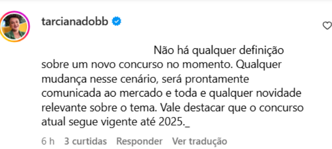 Concurso Banco do Brasil: Comunicado Tarciana Medeiros