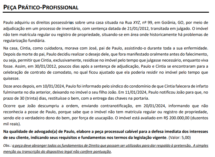 Prova OAB: exemplo de enunciado (41° Exame/Direito Civil) 
